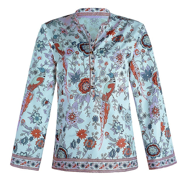 Women's Shirt Blouse Yellow Pink Dusty Rose Graphic Floral