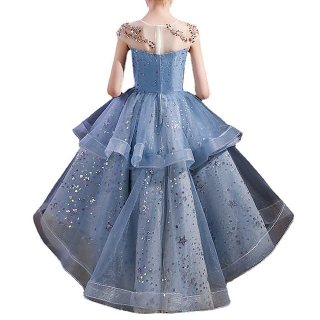 Party Short Performance Girls' Dress Sequin Sleeve Kids