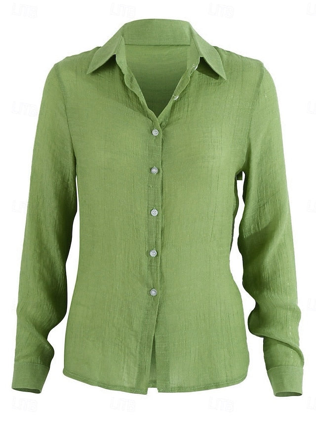 Women's Shirt Button Up Blouse 100% Cotton Buttons Solid