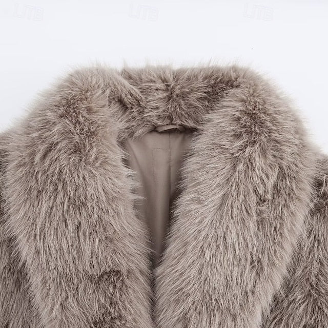 Buttons Fur Pocket Faux Women's Coat Comfortable Warm