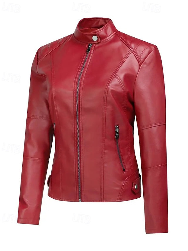 Jacket Comfortable Leather Pocket Women's Zipper Faux