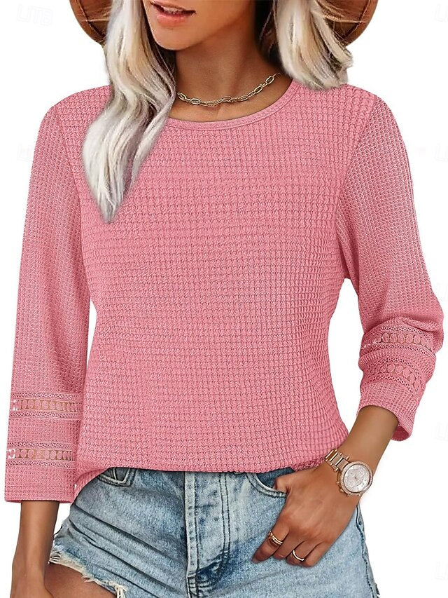 Women's Blouse Lace Patchwork Solid Color Stylish Casual
