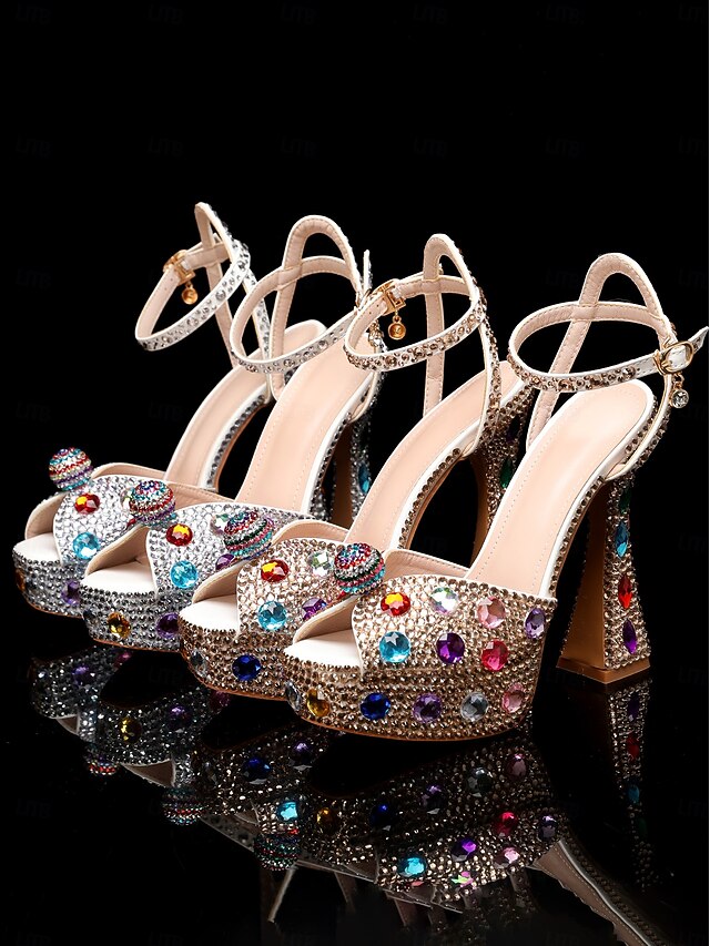 High with Heel Matching Women's Platform Sandals Rhinestone
