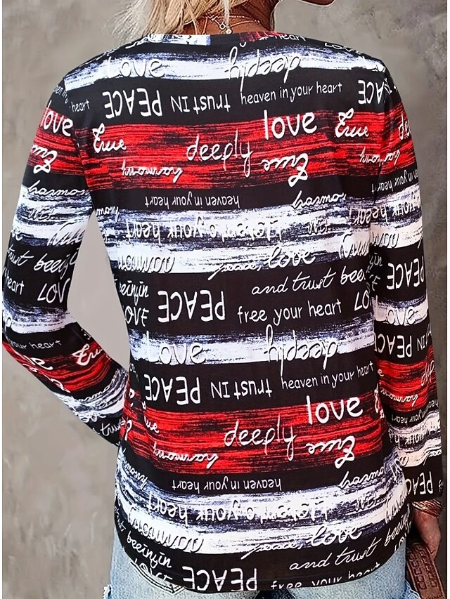 Women's T Shirt Print Graphic Striped Letter Vintage