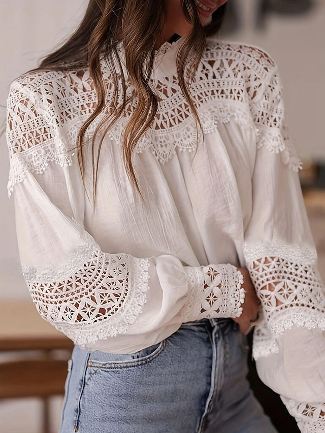 Women's Blouse Lace Solid Color Elegant Stylish Casual Long