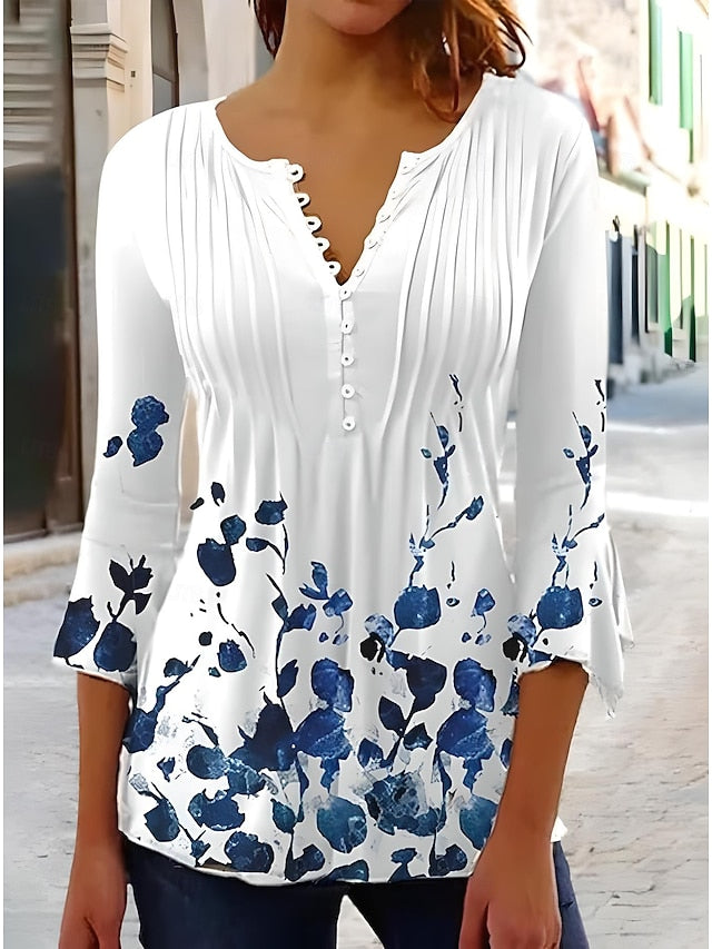 Women's T-Shirt  V Neck Ombre Floral Graphic Elegant