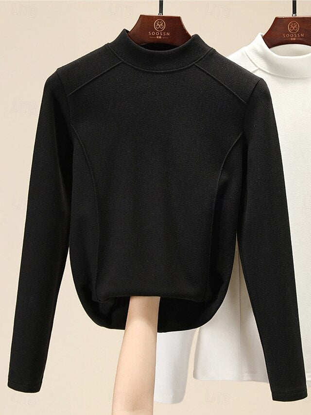 Women's Blouse Solid Color Stylish Casual Long Sleeve Mock