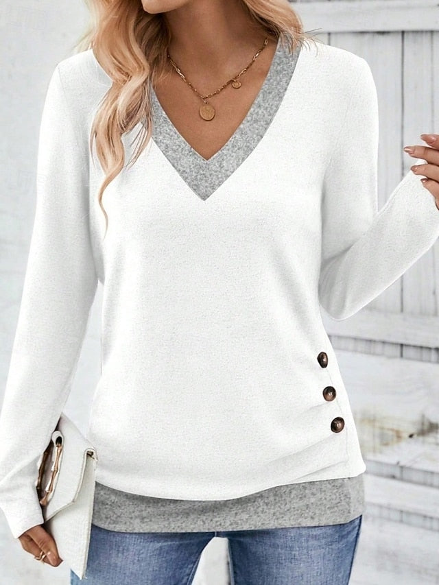 Women's T Shirt Tee Top Patchwork Color Block Stylish