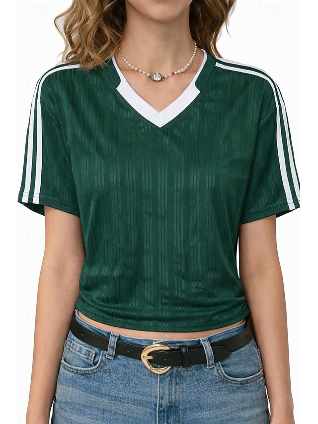 Women's Petite Sports T-Shirt Jersey Color Block Striped