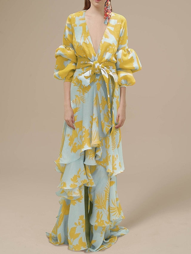 A-Line Floral Dress Beach Wedding Summer Maxi Dresses for Women