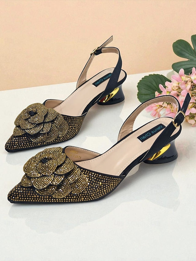 Gold Pumps Slingback Matching with Women's Rhinestone