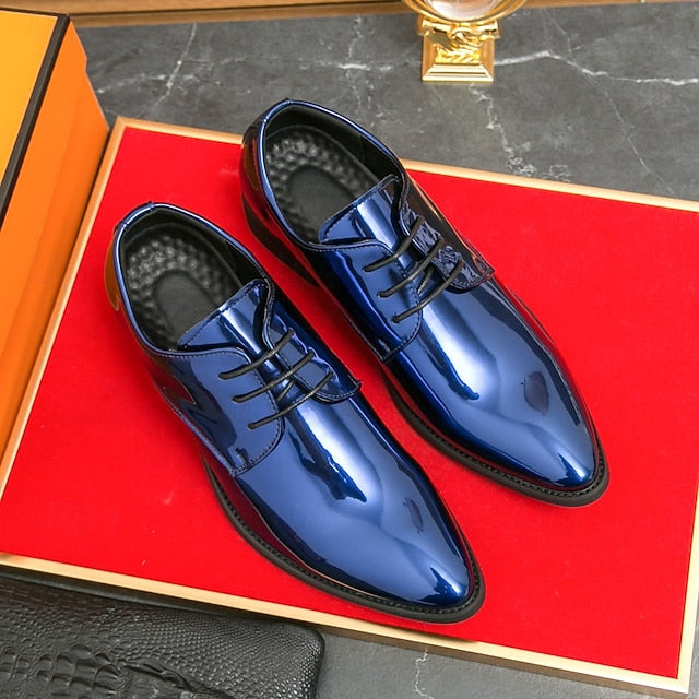 Formal for Green Leather Patent Shoes Glossy Men Lace-Up –