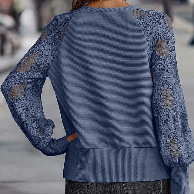 Women's Lace Splicing Top Blouse Ruched Lace Patchwork