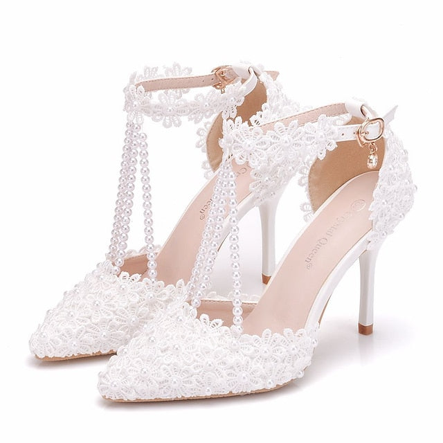 Shoes Heel Lace High Women's Bridal Pointed Wedding