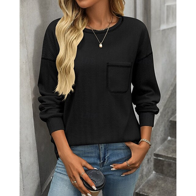 Women's Pullover Sweatshirt Casual Tops with Pockets Long