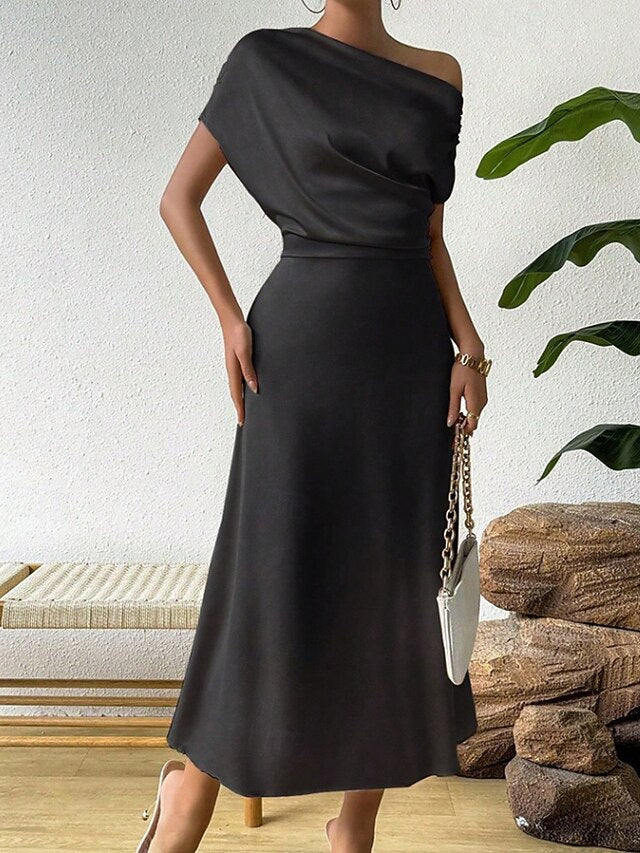 Women's Midi Dress Satin Dress Party Dress Cocktail Dress