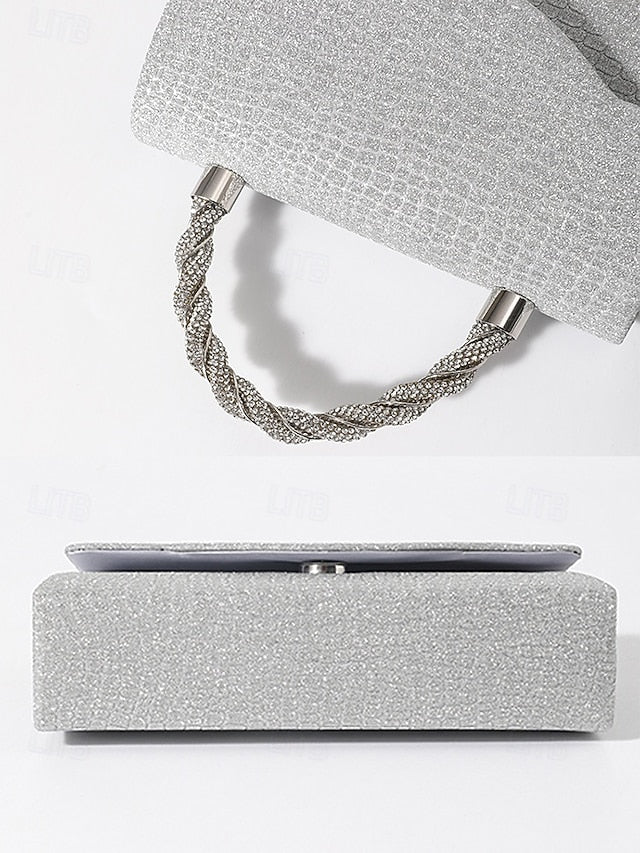 Glitter Handle Handbag Silver Rhinestone Women's with –