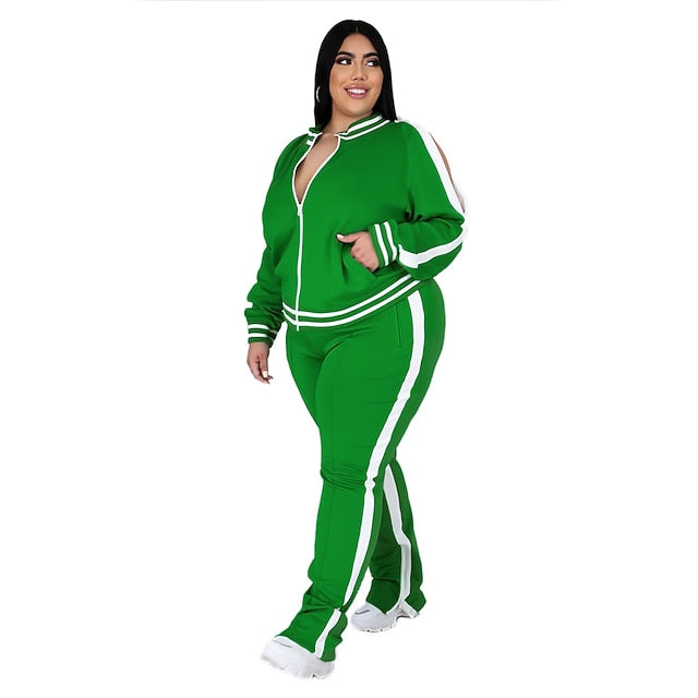 Women's Tracksuit Sweatsuit Drawstring 2 Piece Striped
