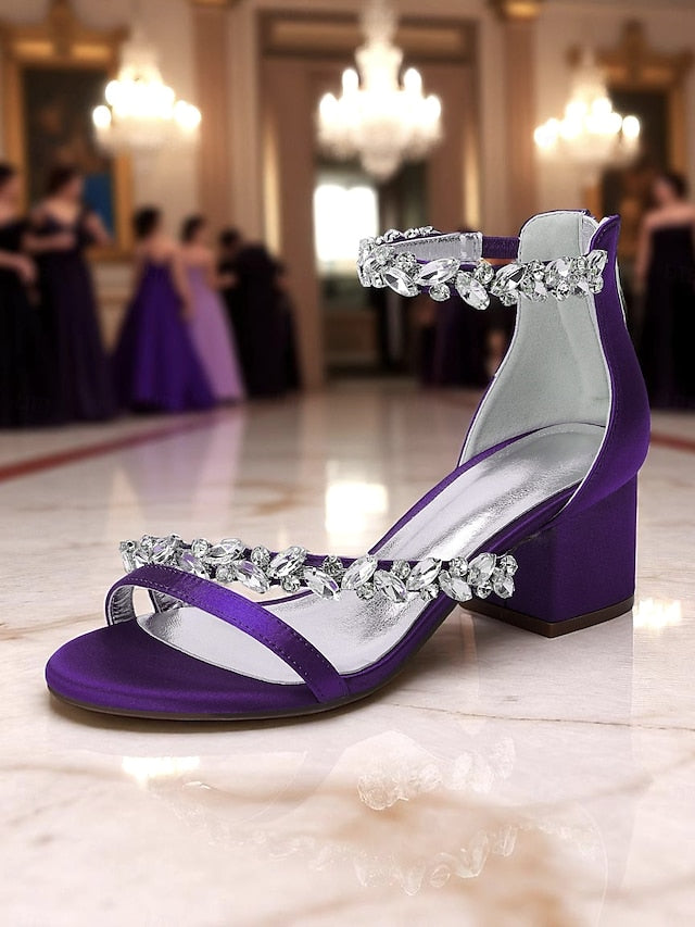 Block Satin Heel Sandals Crystal - Women's Purple