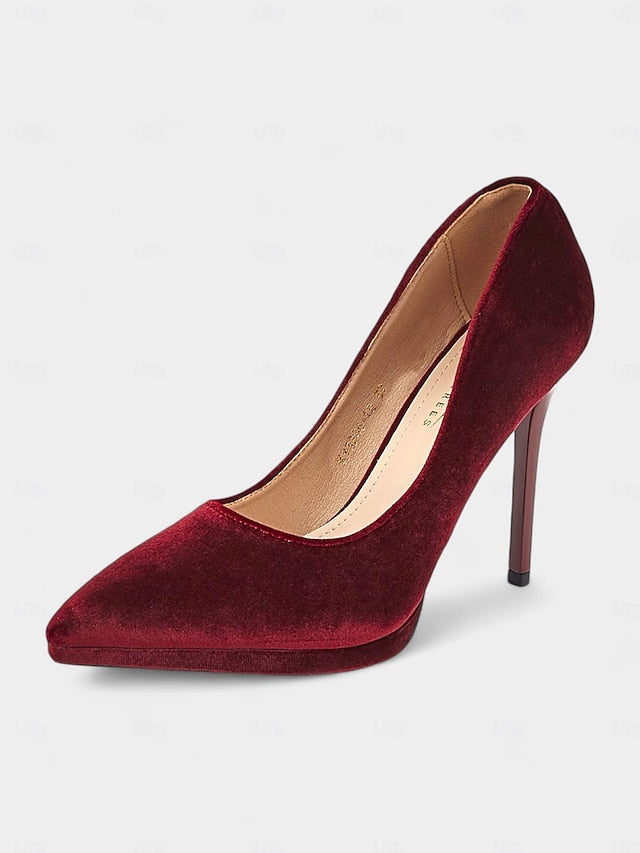 Heel Pumps and Women's Velvet Burgundy with Stiletto