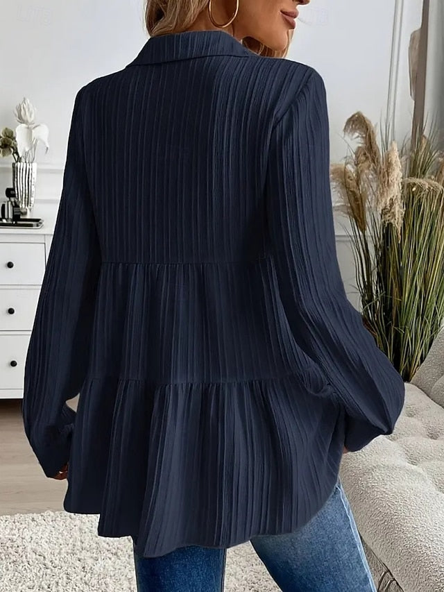 Women's Blouse Ruched Buttons Solid Color Stylish Casual