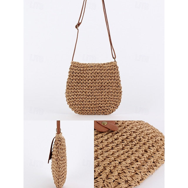 - Sac à bandoulière chic pour femme avec bandoulière en paille tressée en cuir