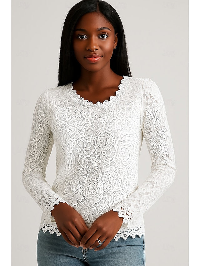 Women's Lace Tops Lace Plain Stylish Modern Long Sleeve