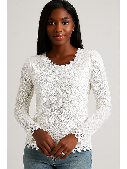 Women's Lace Tops Lace Plain Stylish Modern Long Sleeve