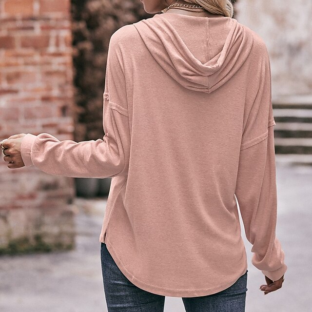 Women's Pullover Sweatshirt Casual Hoodies Buttons Long