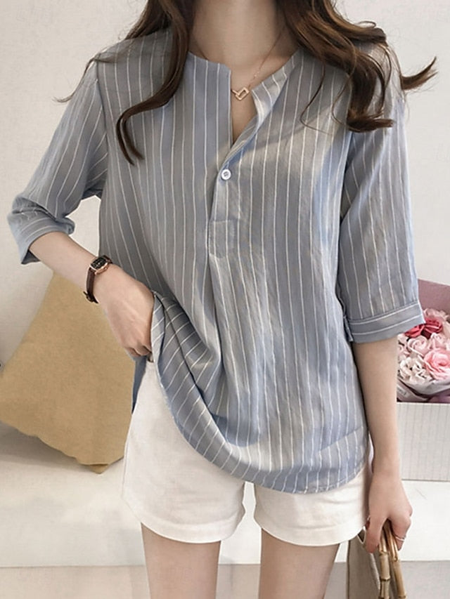 Women's Blouse Print Striped Stylish Casual 3/4 Length