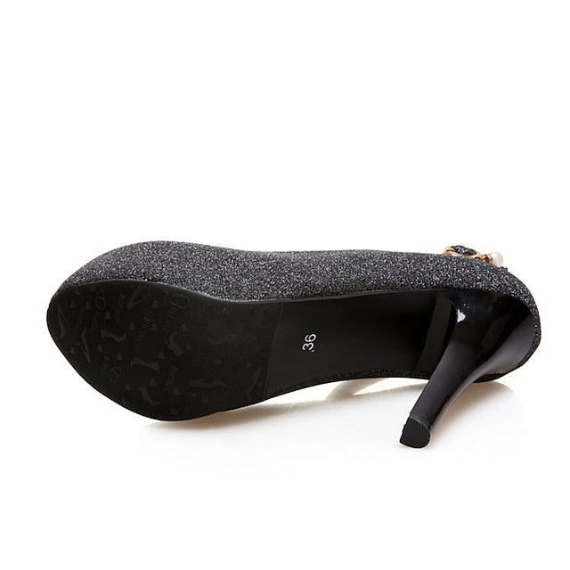 Heels Women's Glitter with Silver Platform Stiletto Ankle