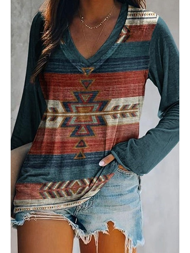 Women's T Shirt Print Graphic Geometric Tribal Elegant