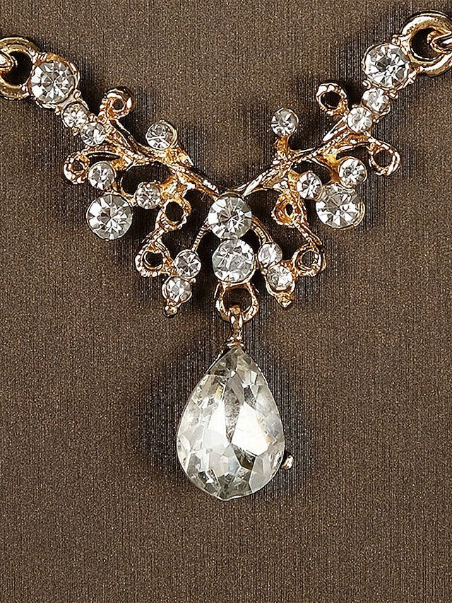 Sparkling Tiara Crown Necklace Diamond Set and – Gold-Plated