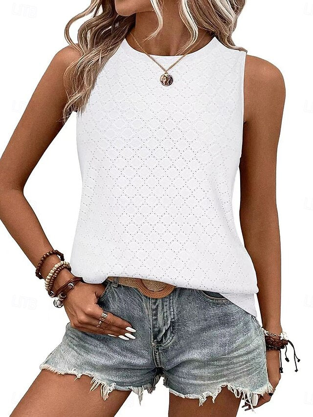 Women's T Shirt Tank Top Tee Top Patchwork Eyelet Solid