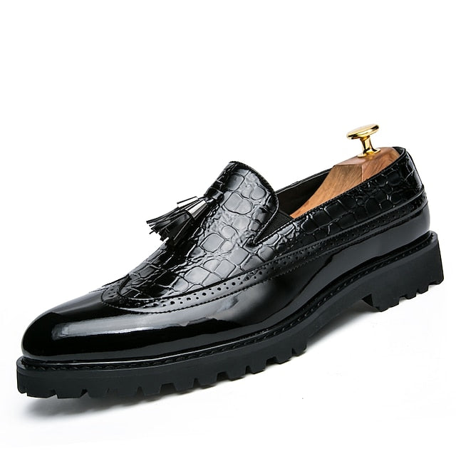 Red Pattern and Stylish - Crocodile Loafers Men's Black