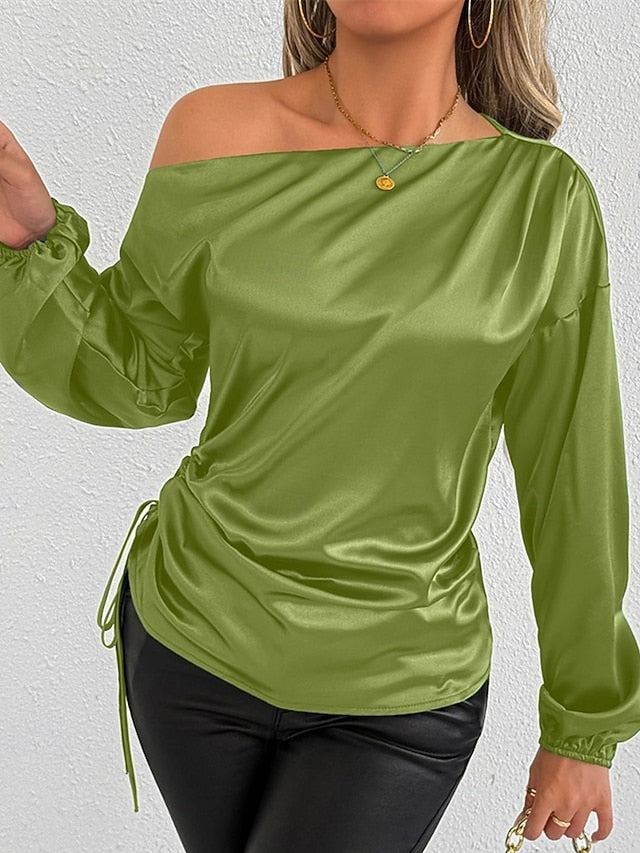 Women's Shirt Elegant Dressy Satin Top Asymmetric Solid