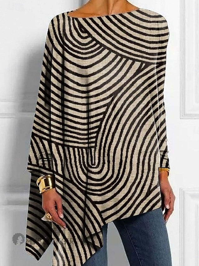 Women's T shirt Long Sleeve Graphic Striped Vintage Stylish