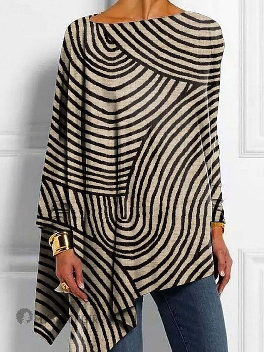 Women's T shirt Long Sleeve Graphic Striped Vintage Stylish