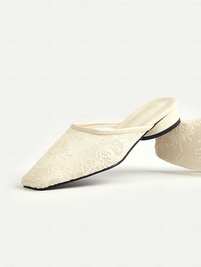 White Lace Mesh Sheer Flats Elegant – Ballet Women's
