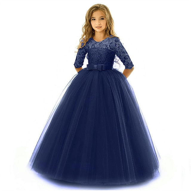 Girl Flower Dress Kids Colored Girls' Solid Wedding