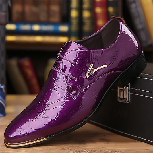 Shoes Lace-Up Shiny Patent Purple Bold Men's –