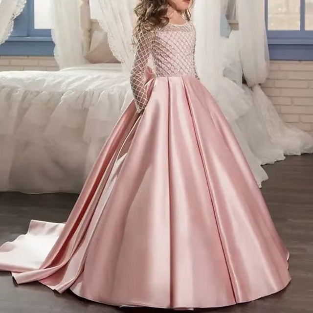 Long Flower Dress Girls' Party Kids Color Girl Solid