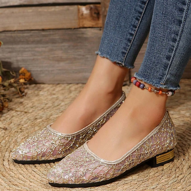 Women's Elegant Sequin Silver Ballet – Mesh Flats