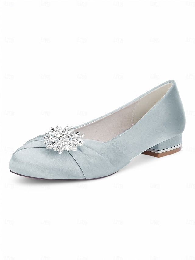 – White Satin Elegant Flats Crystal Women's Wedding