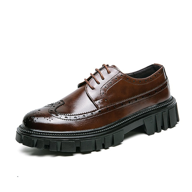 Leather Men's Shoes Chunky Brogue Brown – Faux Sole