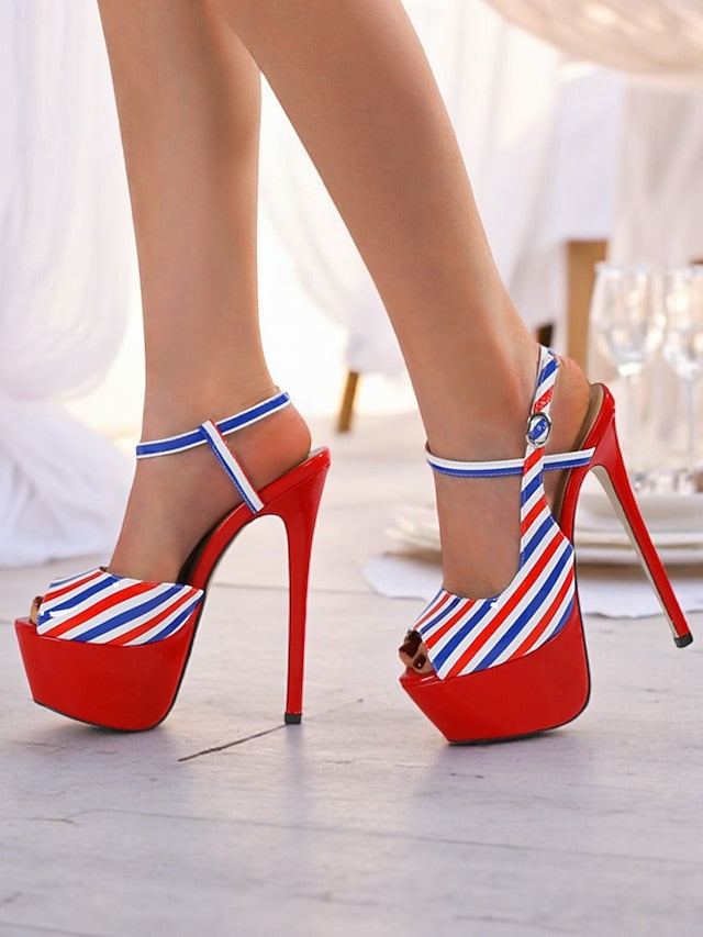 Blue Platform Heels Red White and Women's Stiletto Striped