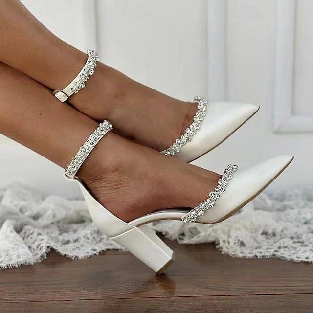 Wedding Heel Women's Shoes Pointed Toe – Block with White