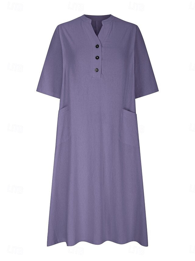 Women's Midi Dress Casual Dress Cotton Linen Dress A Line