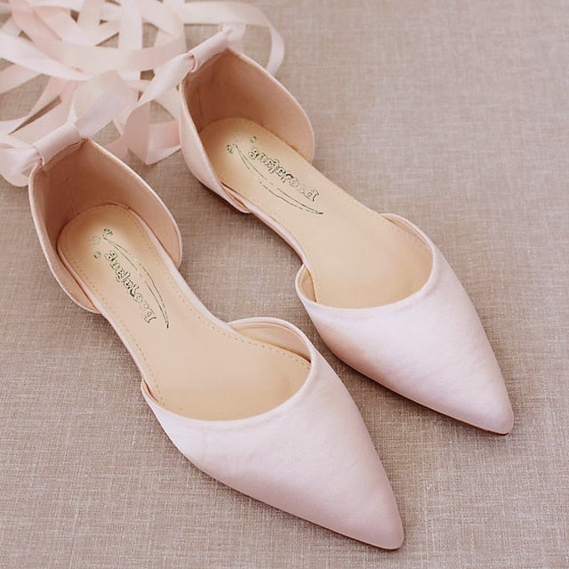 – Ribbon Satin Ballet Tie Flats Comfortable Women's