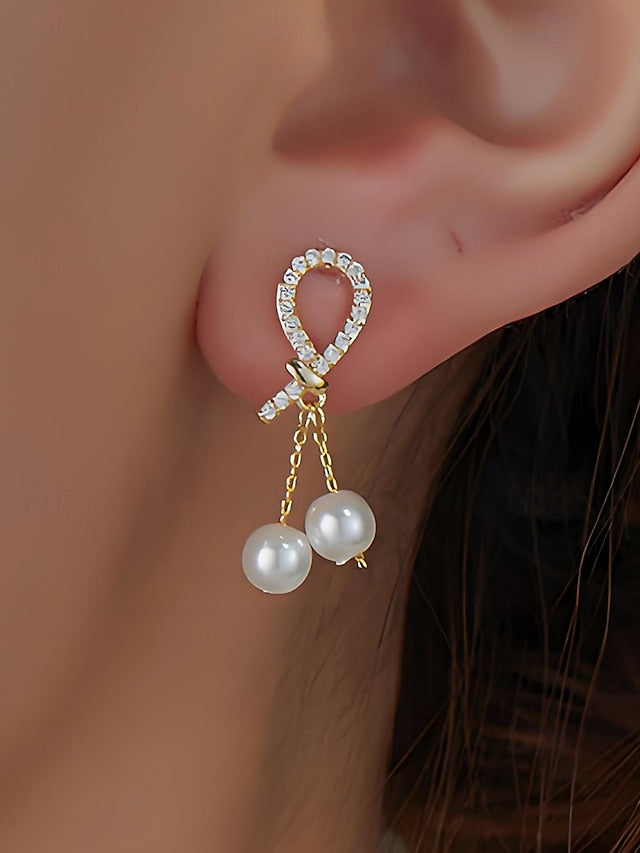 rhinestone earrings with imitation Women's pearl teardrop